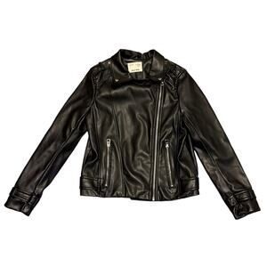 Zara Kids Black Faux Leather Biker Motorcycle Zipper Jacket Size 11/12